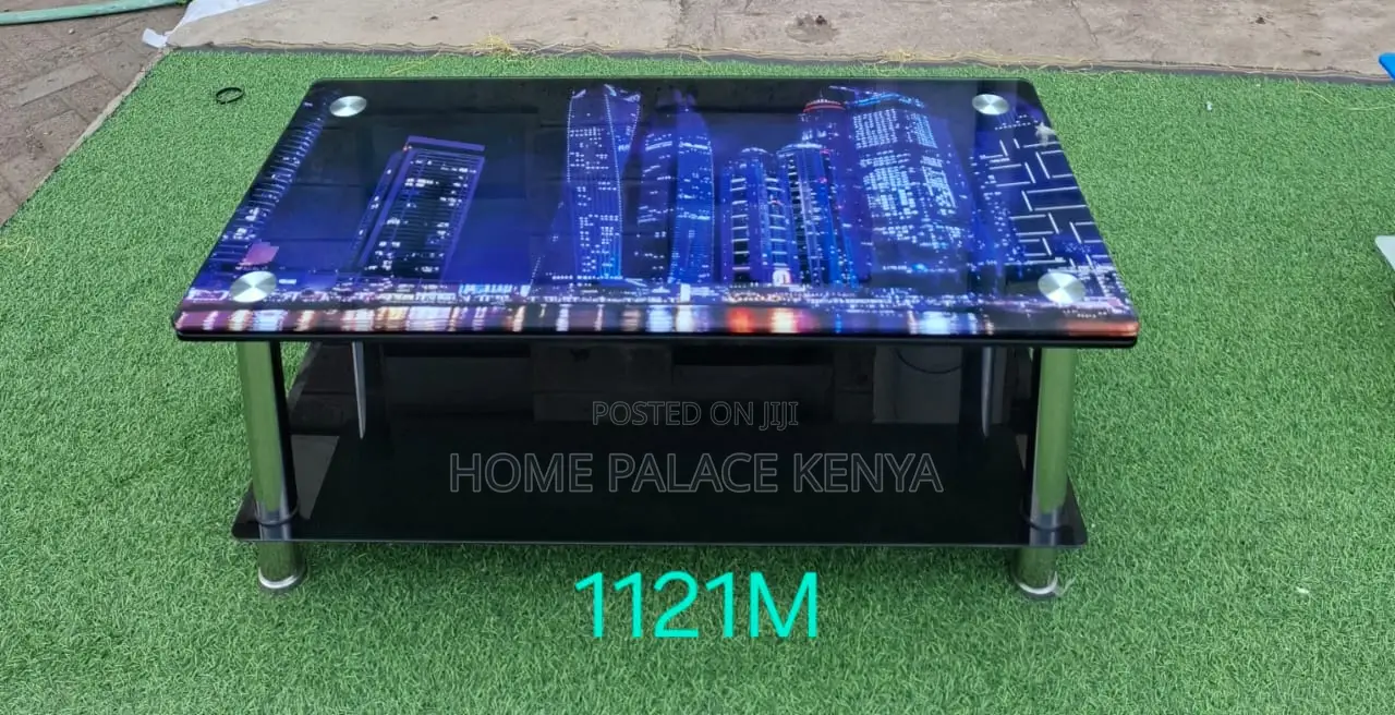 Coffee Table: Two Tier Tempered Glass Tables With Graphic Images