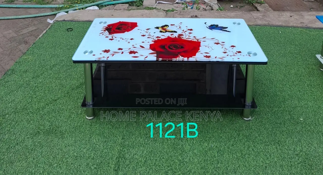 Coffee Table: Two Tier Tempered Glass Tables With Graphic Images
