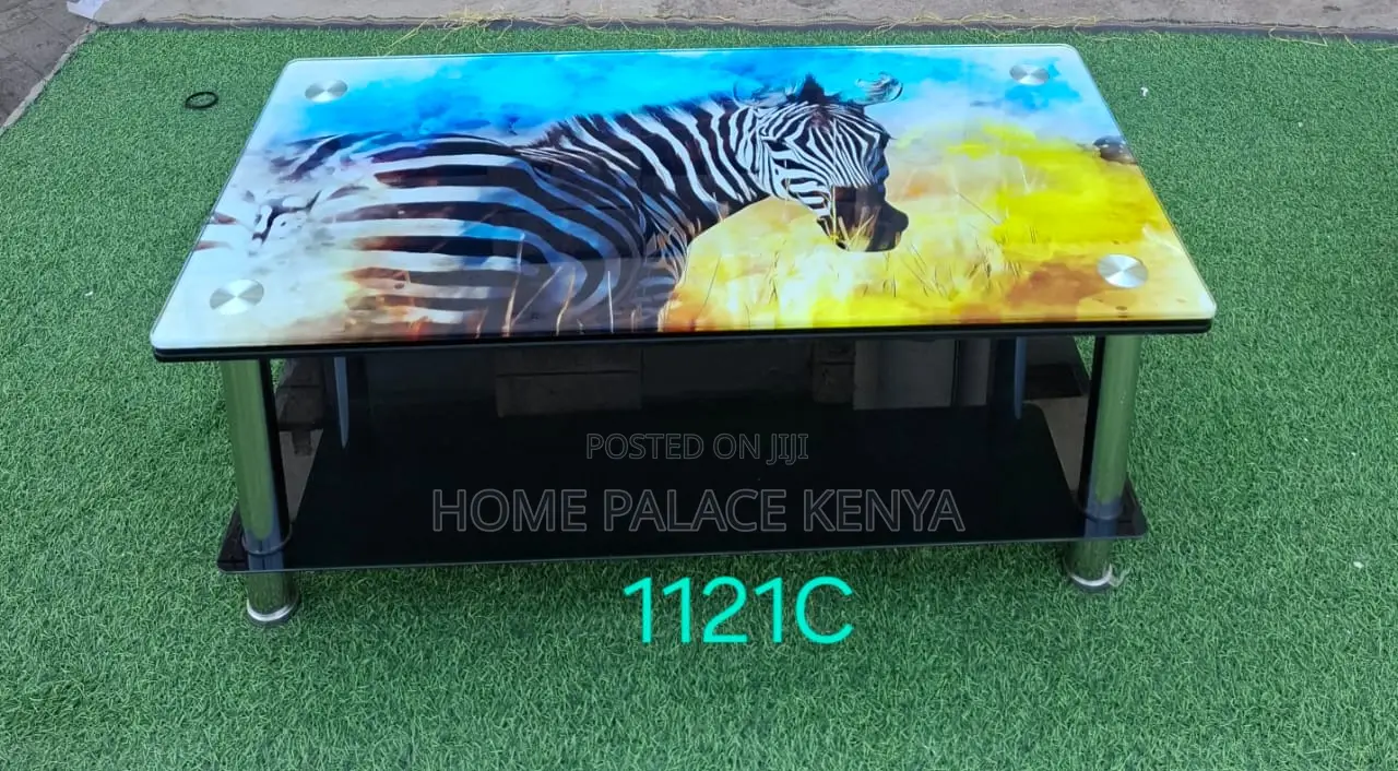 Coffee Table: Two Tier Tempered Glass Tables With Graphic Images