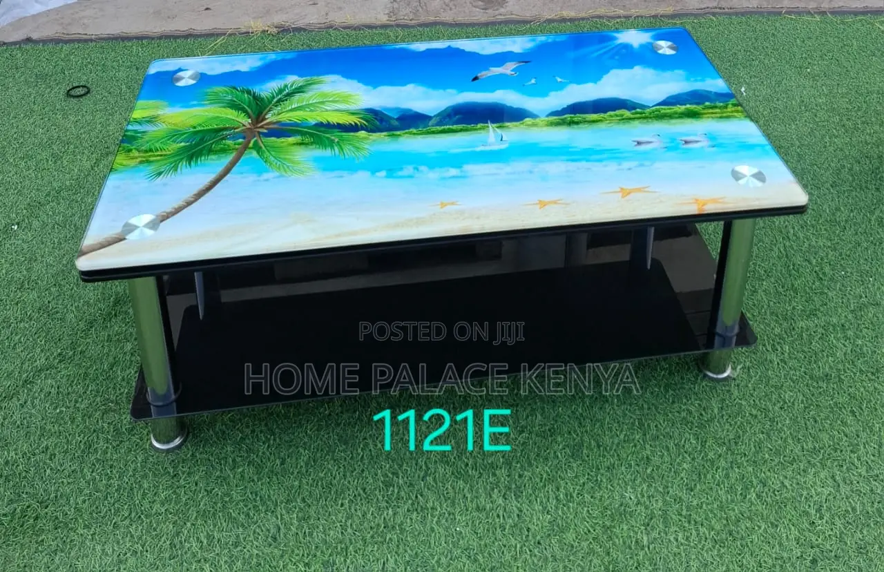 Coffee Table: Two Tier Tempered Glass Tables With Graphic Images