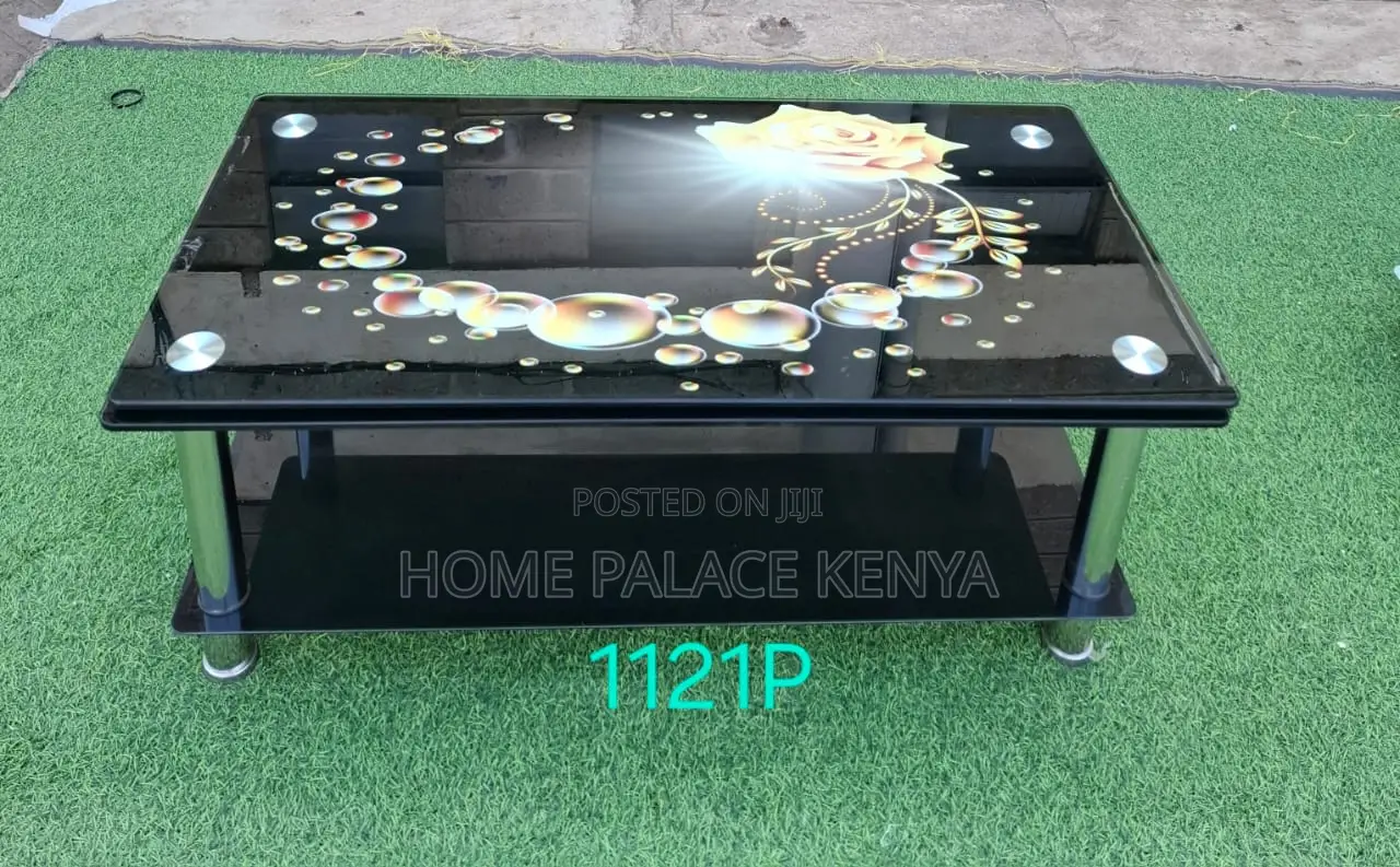 Coffee Table: Two Tier Tempered Glass Tables With Graphic Images