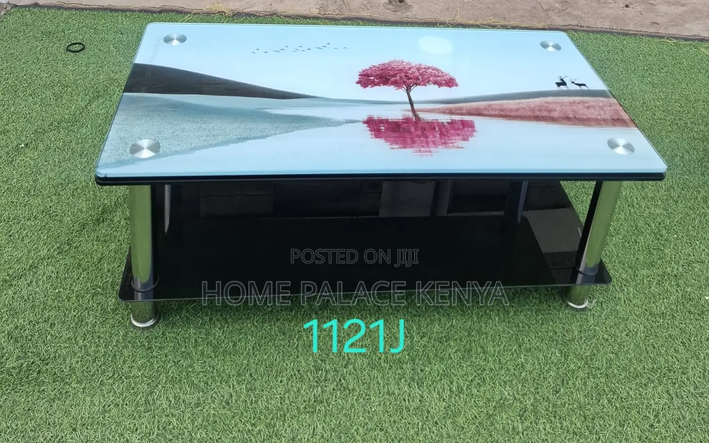 Coffee Table: Two Tier Tempered Glass Tables With Graphic Images