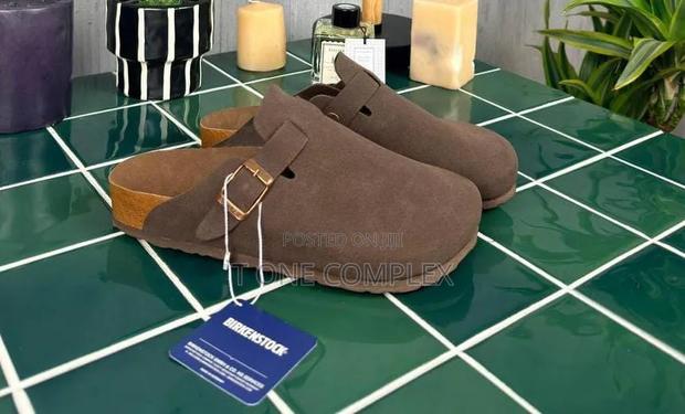 Original Birkenstock Boston Clogs Suede Green Brown Navy Blue - thumbnail 2
