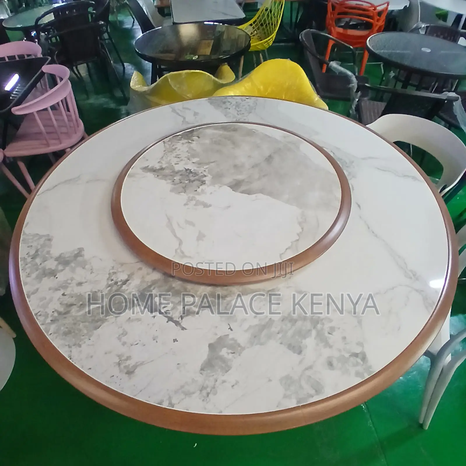 Dining Table; Profiled Edge Marble Table With Metal Pedestal