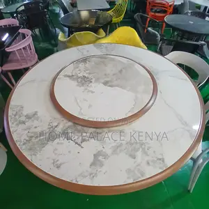 Dining Table; Profiled Edge Marble Table With Metal Pedestal
