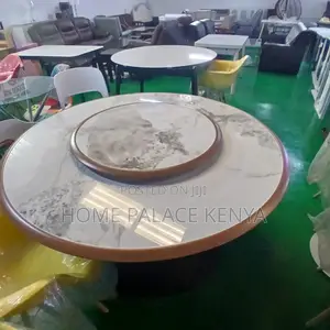 Dining Table; Profiled Edge Marble Table With Metal Pedestal