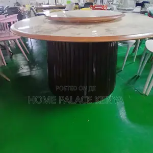 Dining Table; Profiled Edge Marble Table With Metal Pedestal