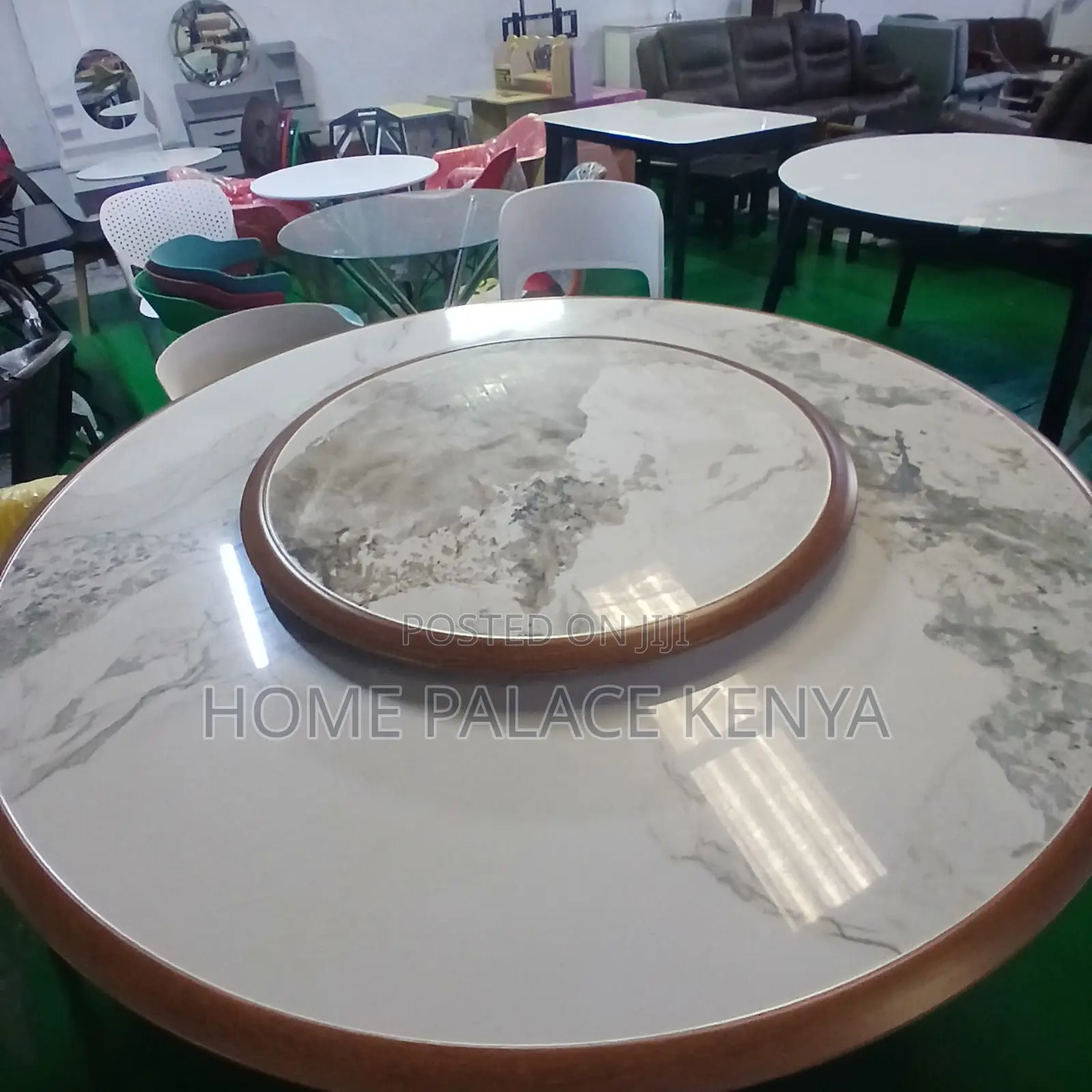 Dining Table; Profiled Edge Marble Table With Metal Pedestal
