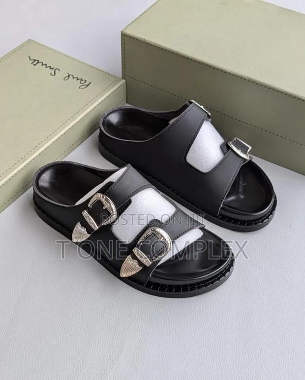 Quality Western Backle Double Straps Slides Black Brown - main view