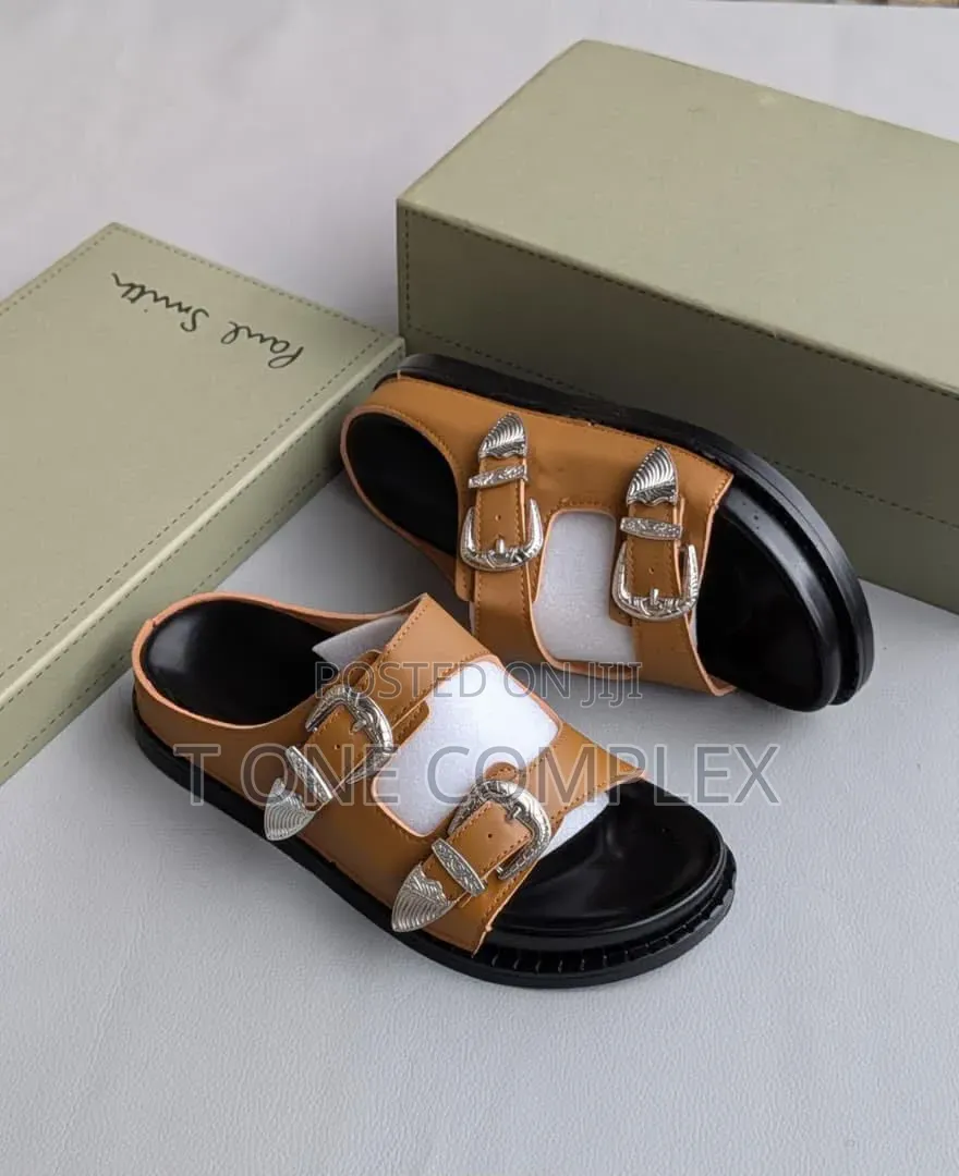 Quality Western Backle Double Straps Slides Black Brown