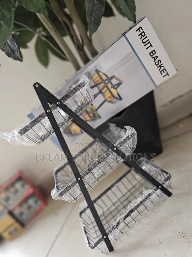 Premium 3-Tier Wire Fruit Basket With Wooden Handle