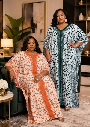 Premium Printed Moroccan Kaftan/Boubou Maxi Dress – Elegant Free Size