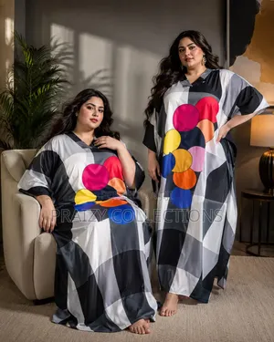 Premium Abstract Print Kaftan Maxi Dress – Free Size Elegance