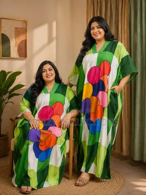 Premium Abstract Print Kaftan Maxi Dress – Free Size Elegance