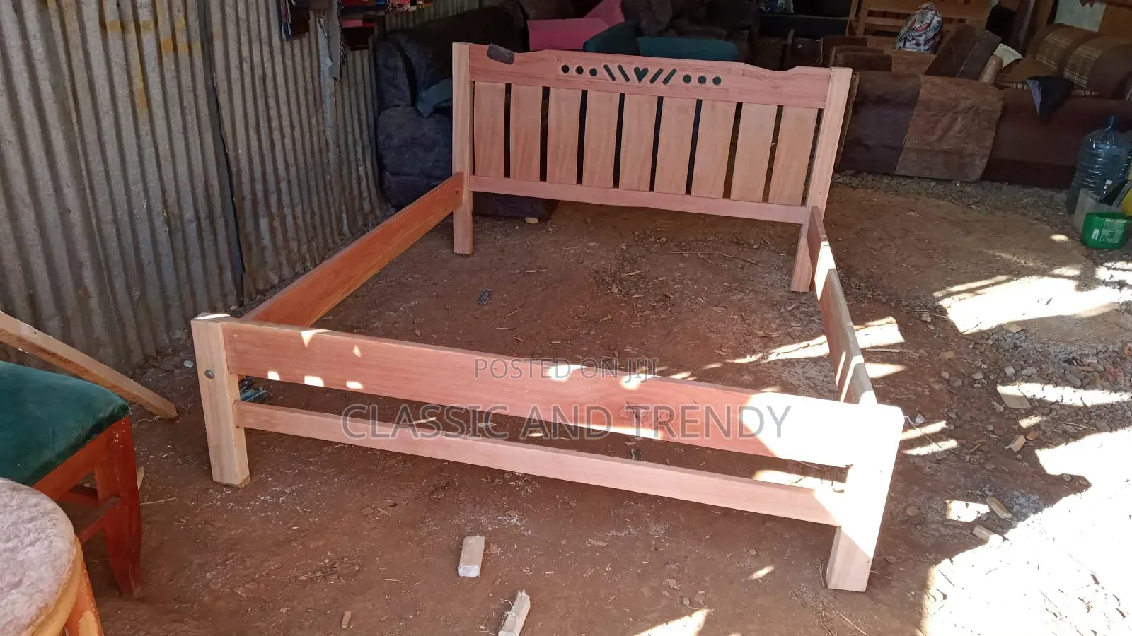 5x6 Wooden Bed With Clear Varnish.
