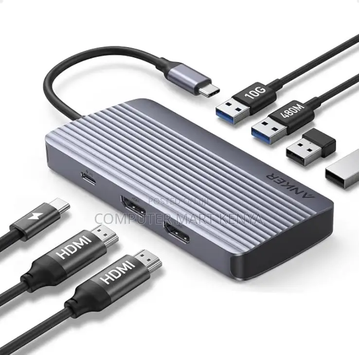 Anker Usb-C Hub (7-in-1, Dual Display) Gray