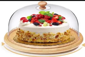 Bamboo Base Cake/Fruit Stand With Acrylic Top Dome Cover