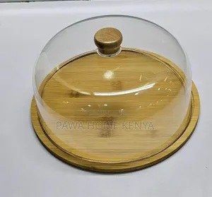Bamboo Base Cake/Fruit Stand With Acrylic Top Dome Cover
