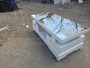 Coffee Table White Plain With Marble Top Gold