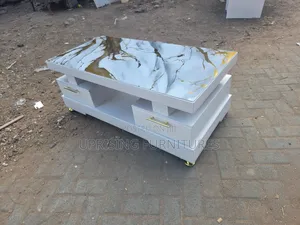 Coffee Table White Plain With Marble Top Gold