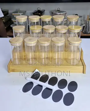 15pcs (200 Ml Each ) Glass Spice Jar Set With a Wooden Bamboo Stand