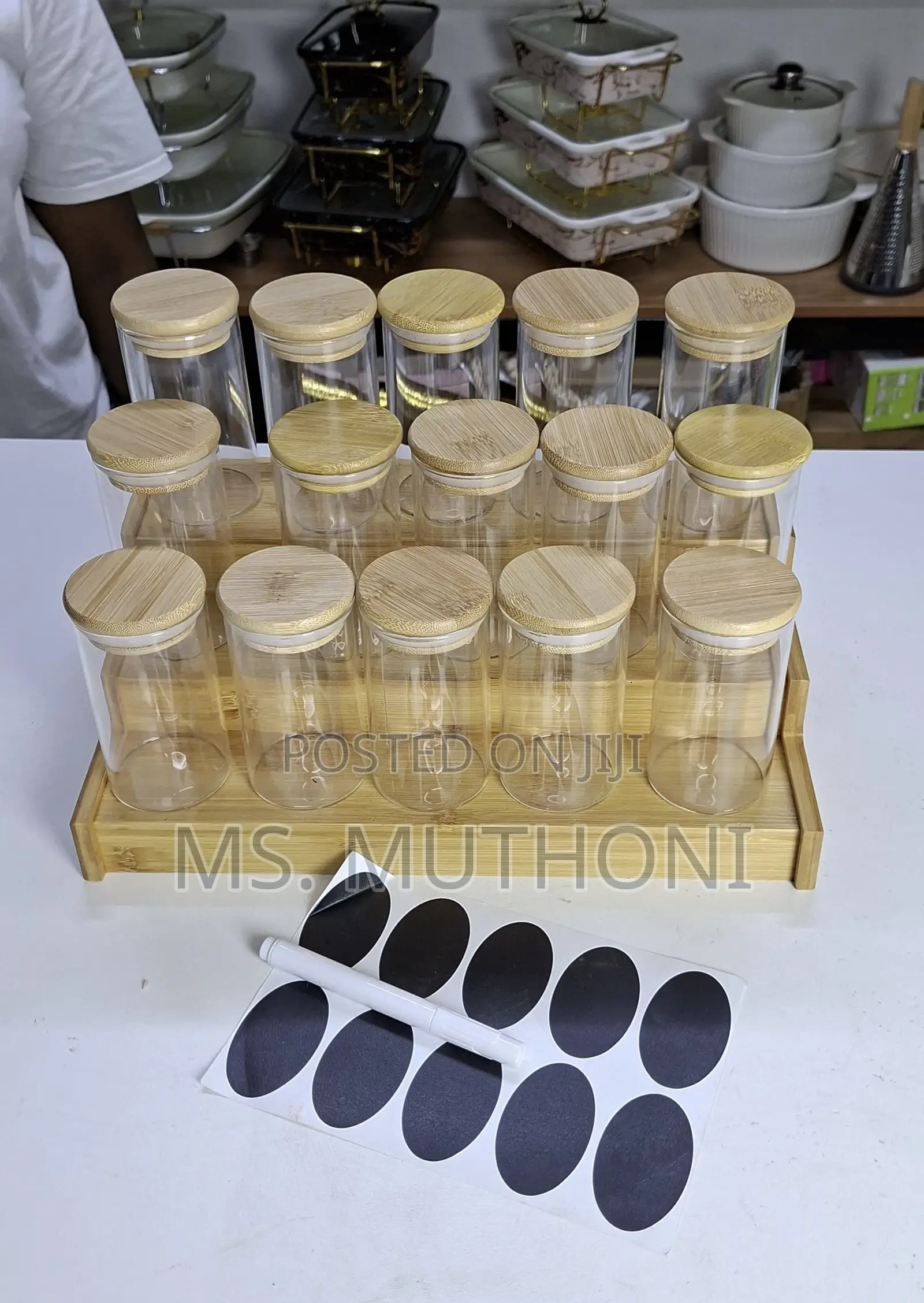 15pcs (200 Ml Each ) Glass Spice Jar Set With a Wooden Bamboo Stand