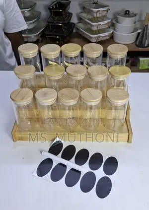 15pcs (200 Ml Each ) Glass Spice Jar Set With a Wooden Bamboo Stand