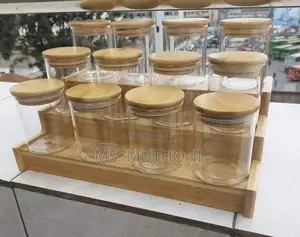 12pcs (200 Ml ) Glass Spice Jar Set With a Wooden Bamboo Stand