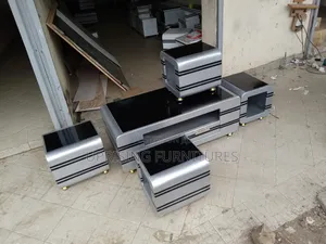 Modern Coffee Table Gray With It's Four Stools With Drawers