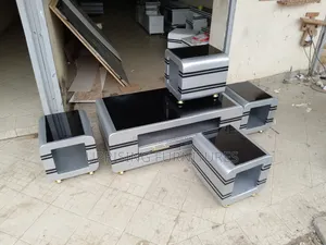 Modern Coffee Table Gray With It's Four Stools With Drawers
