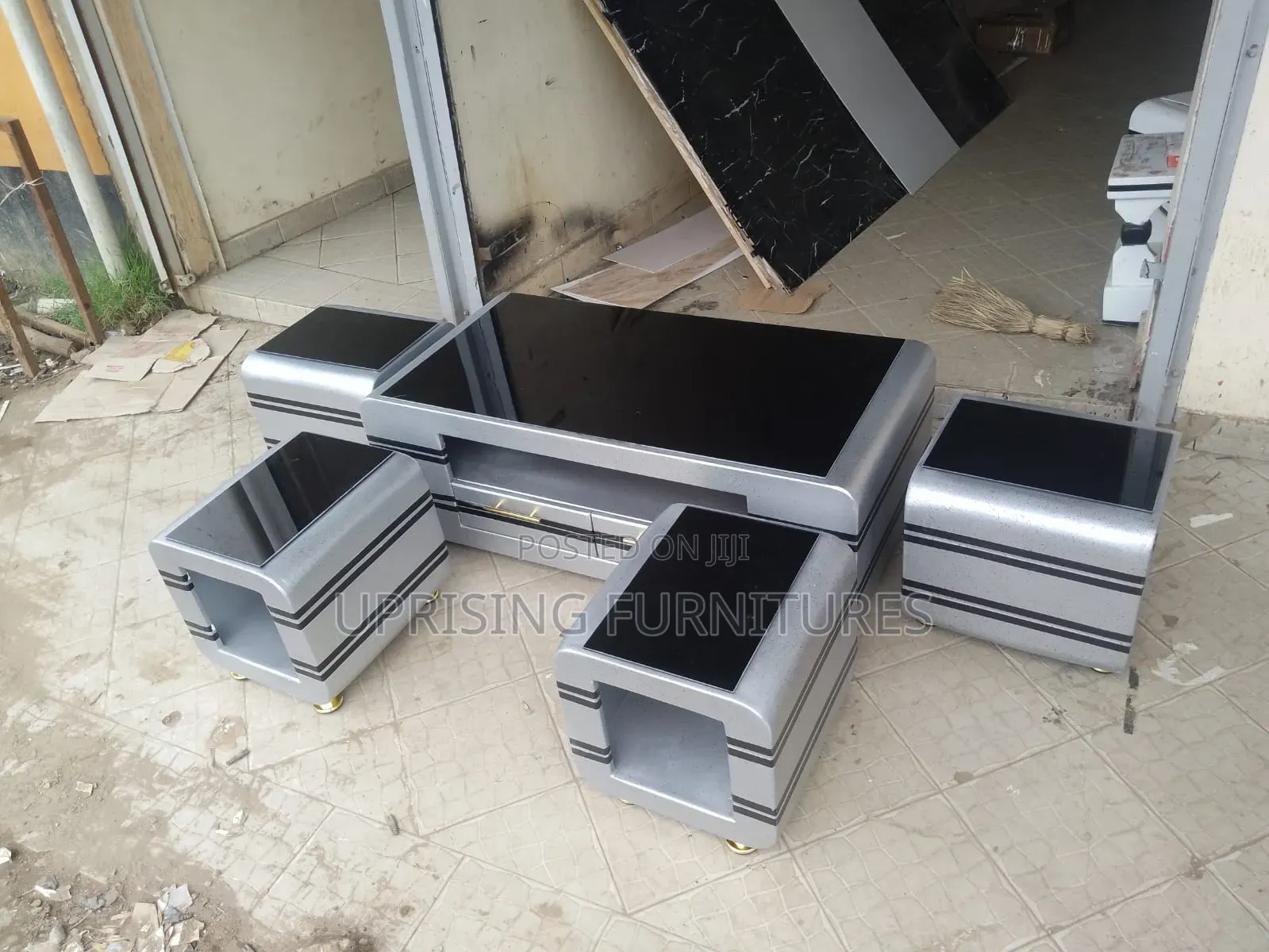 Luxury Gray Marble Coffee Table With Four Stools