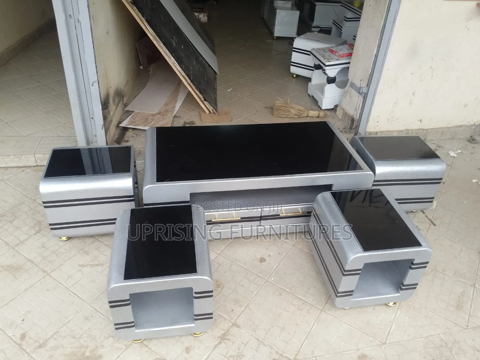 Luxury Gray Marble Coffee Table With Four Stools