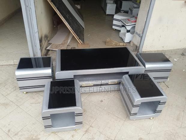 Luxury Gray Marble Coffee Table With Four Stools - thumbnail 2