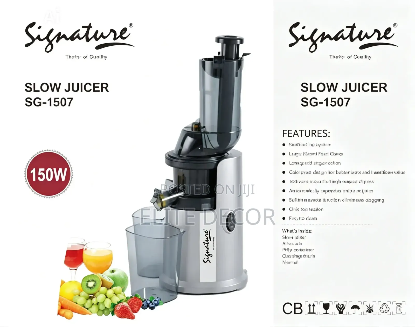 Signature Sg-1507 150w Slow Juicer – Cold Press Masticating Juicer