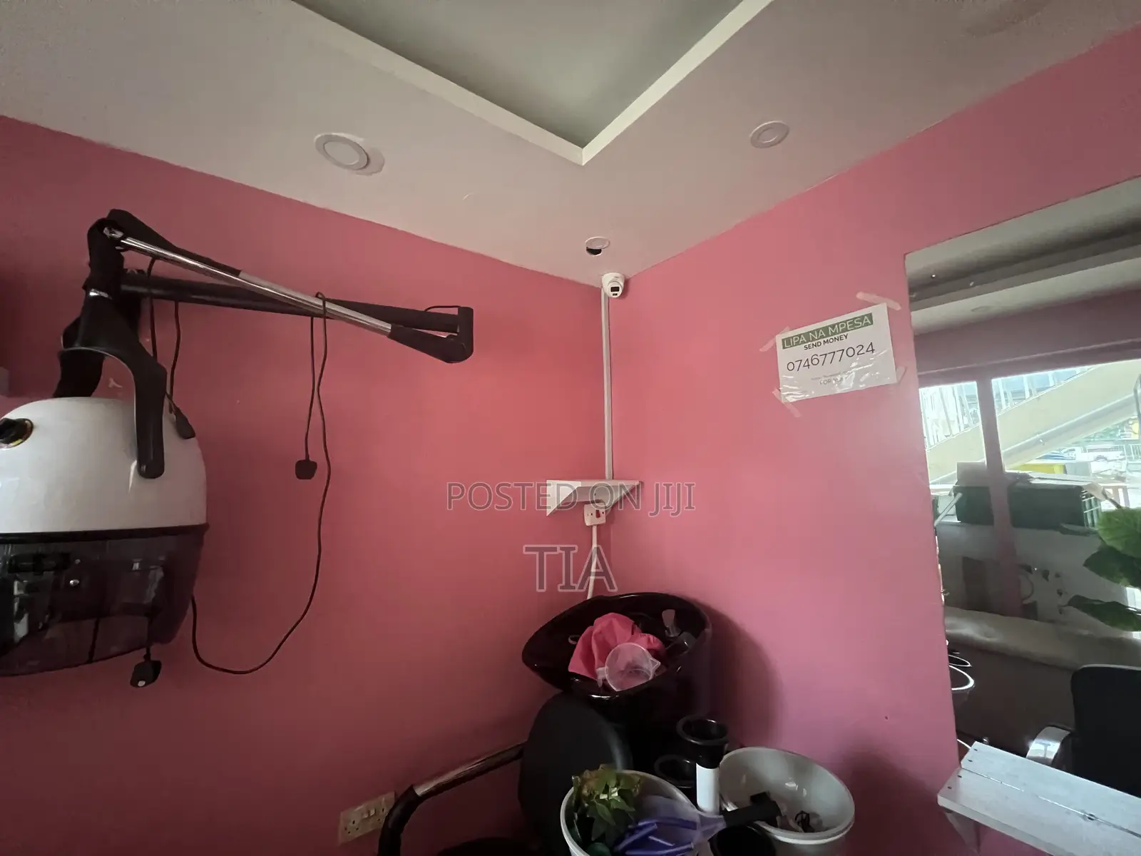 Salon Equipment, Including Lights, and Ring Ligh on the Ceiling.