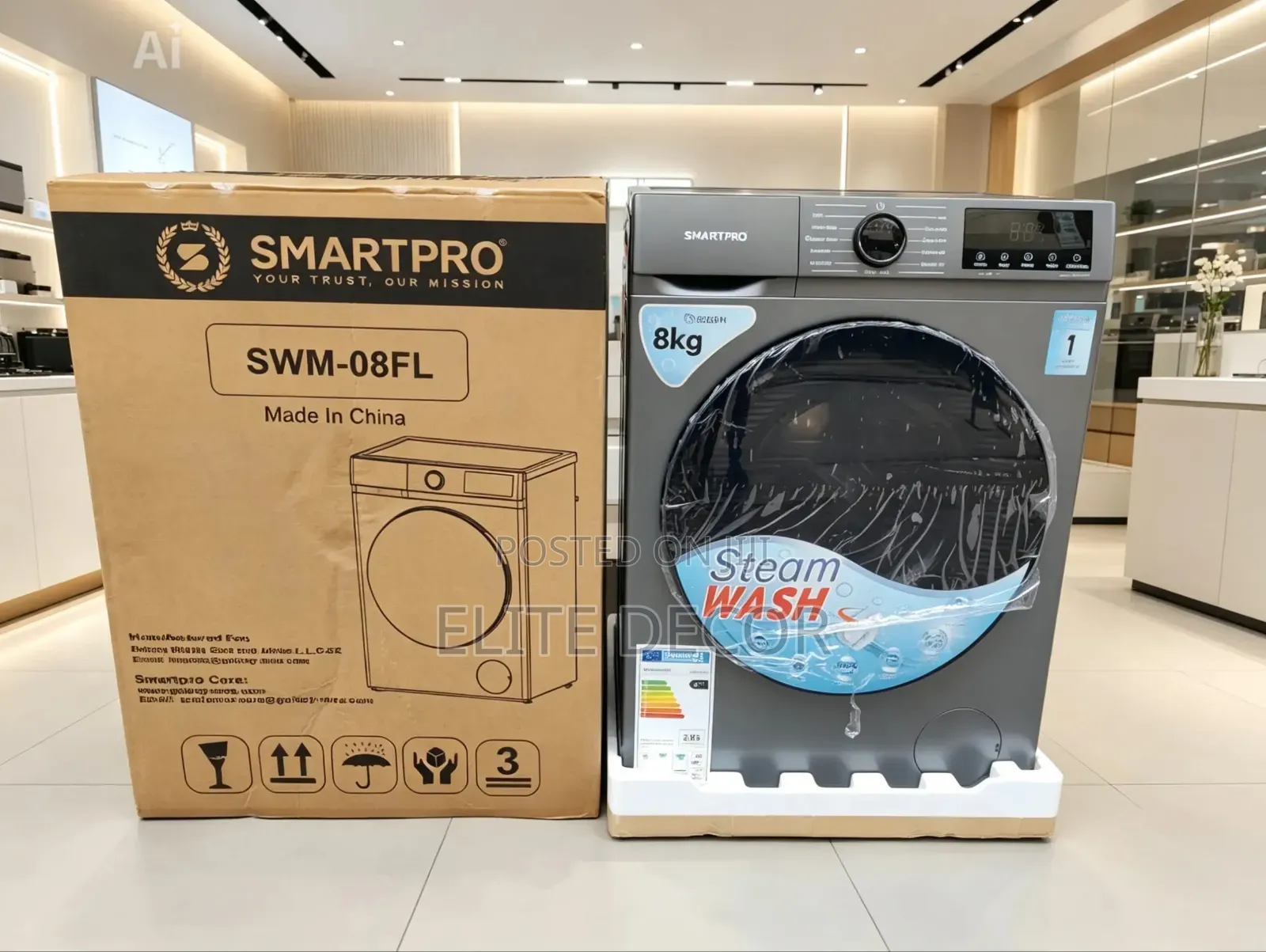 Smartpro 8kg Front Load Washing Machine – Steam Wash (Wash Spin)