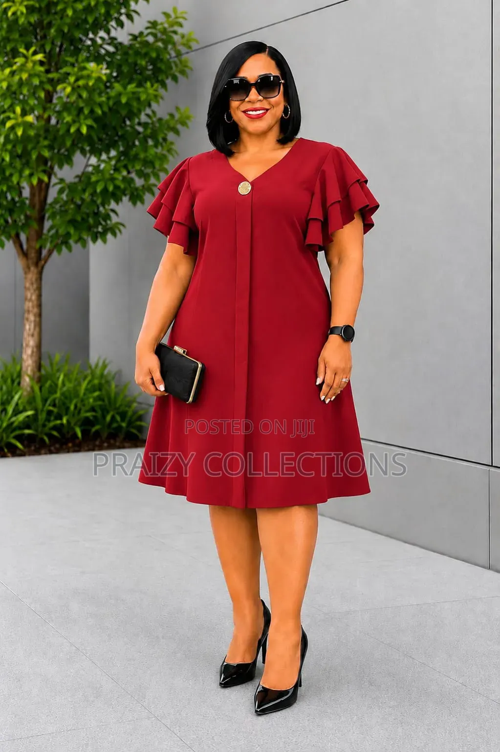 Elegant Flutter Sleeve a-Line Dress – Plus Size (44–52)