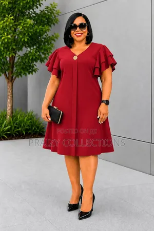 Elegant Flutter Sleeve a-Line Dress – Plus Size (44–52)