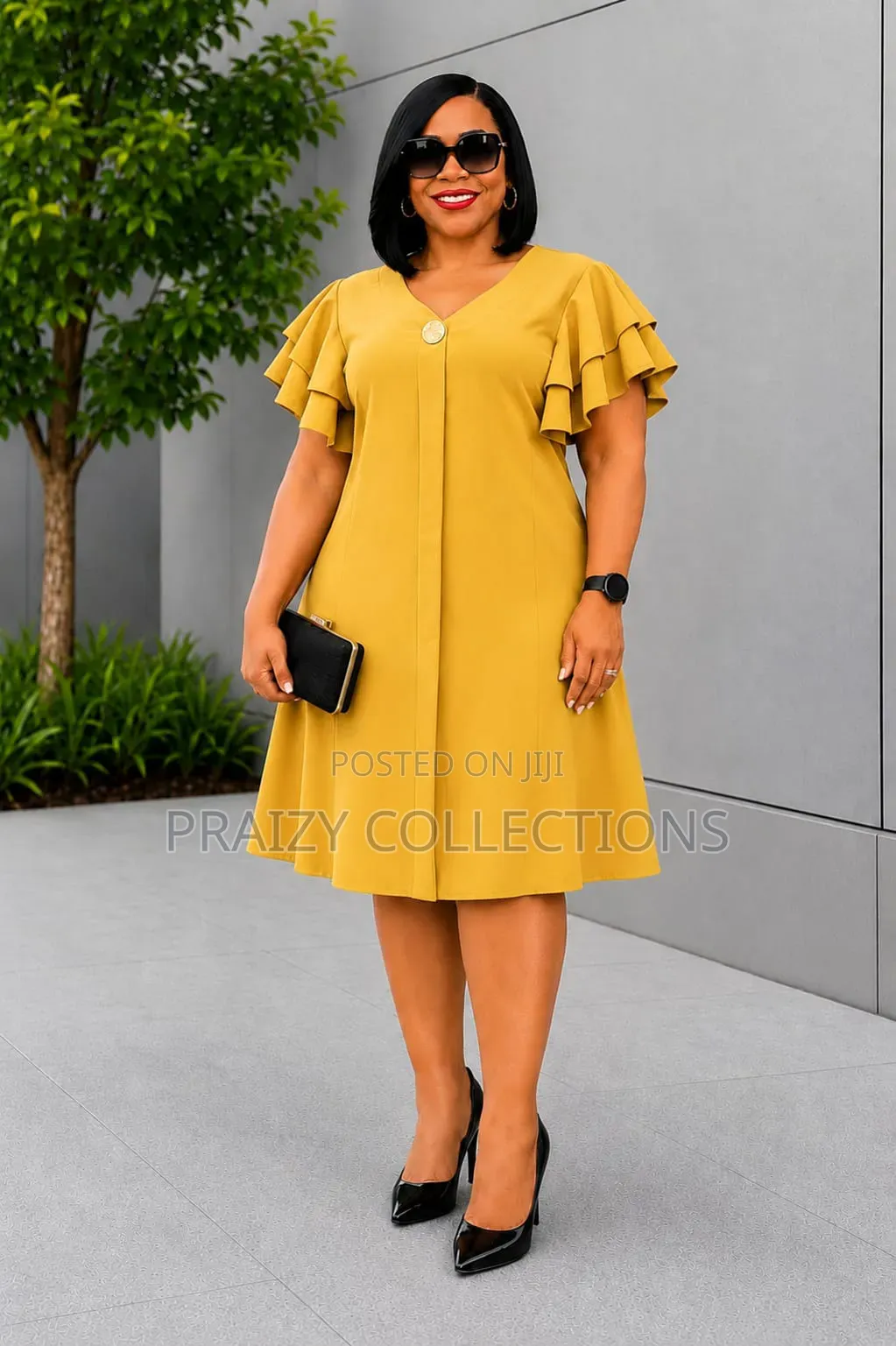 Elegant Flutter Sleeve a-Line Dress – Plus Size (44–52)
