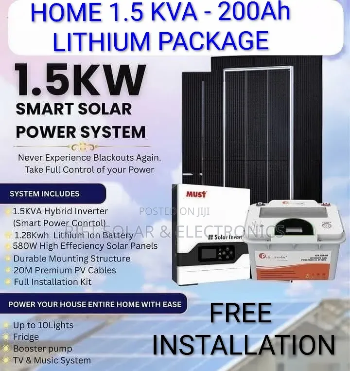 1.5kv Inverter - 200ah Lithium Battery - 585w Solar Panel Full Package
