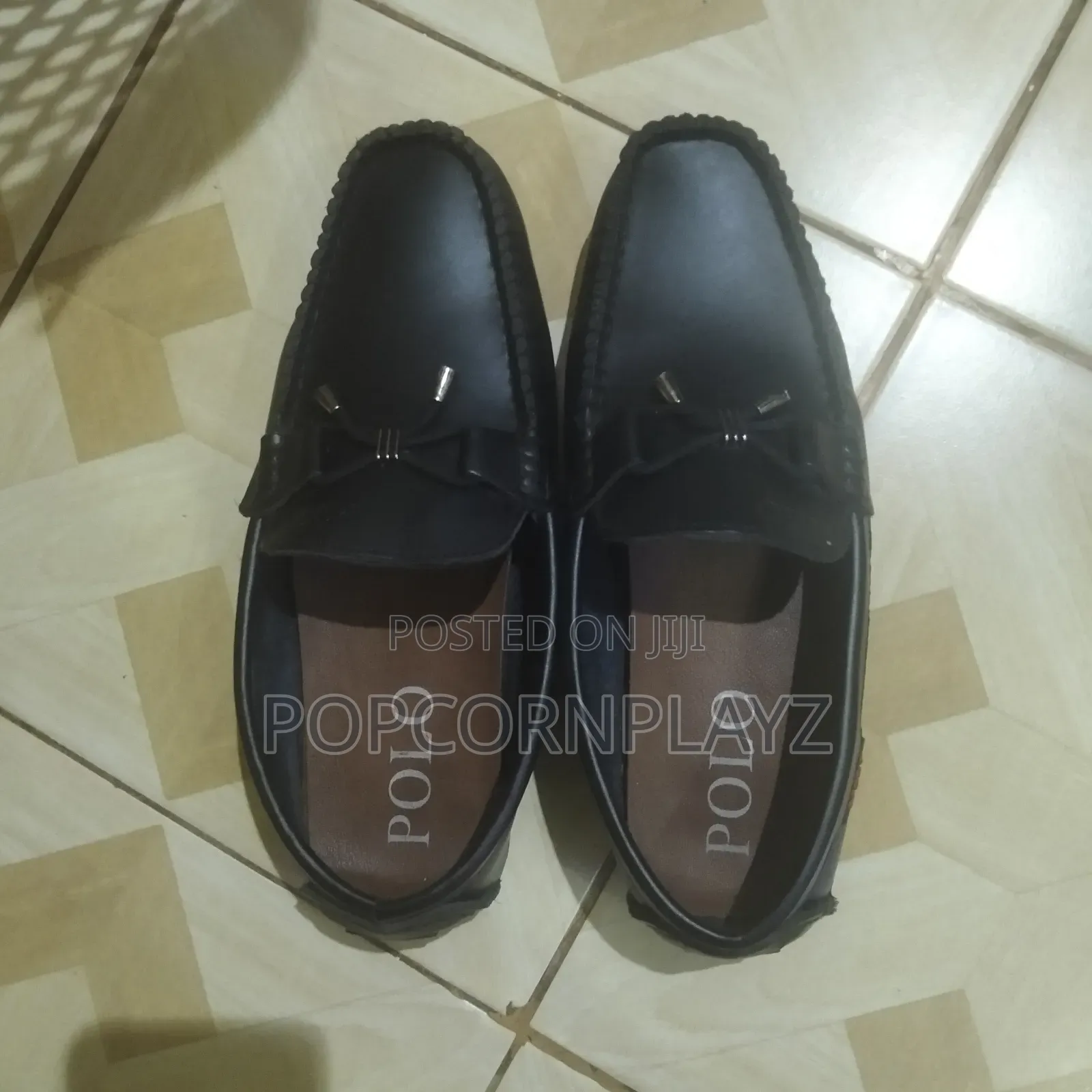Polo Black Leather Loafer Shoes.