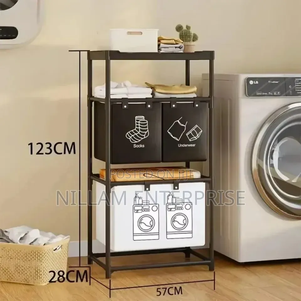 4 Grid Laundry Basket With Storage Rack*