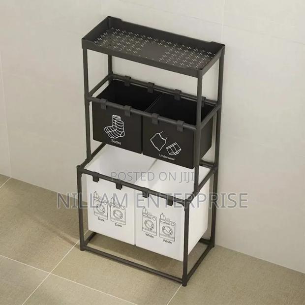 4 Grid Laundry Basket With Storage Rack* - main view