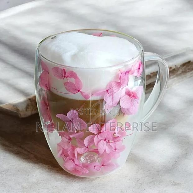 350ml Dried Flower Double Wall Clear Glass Coffee Mug