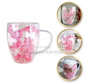 350ml Dried Flower Double Wall Clear Glass Coffee Mug
