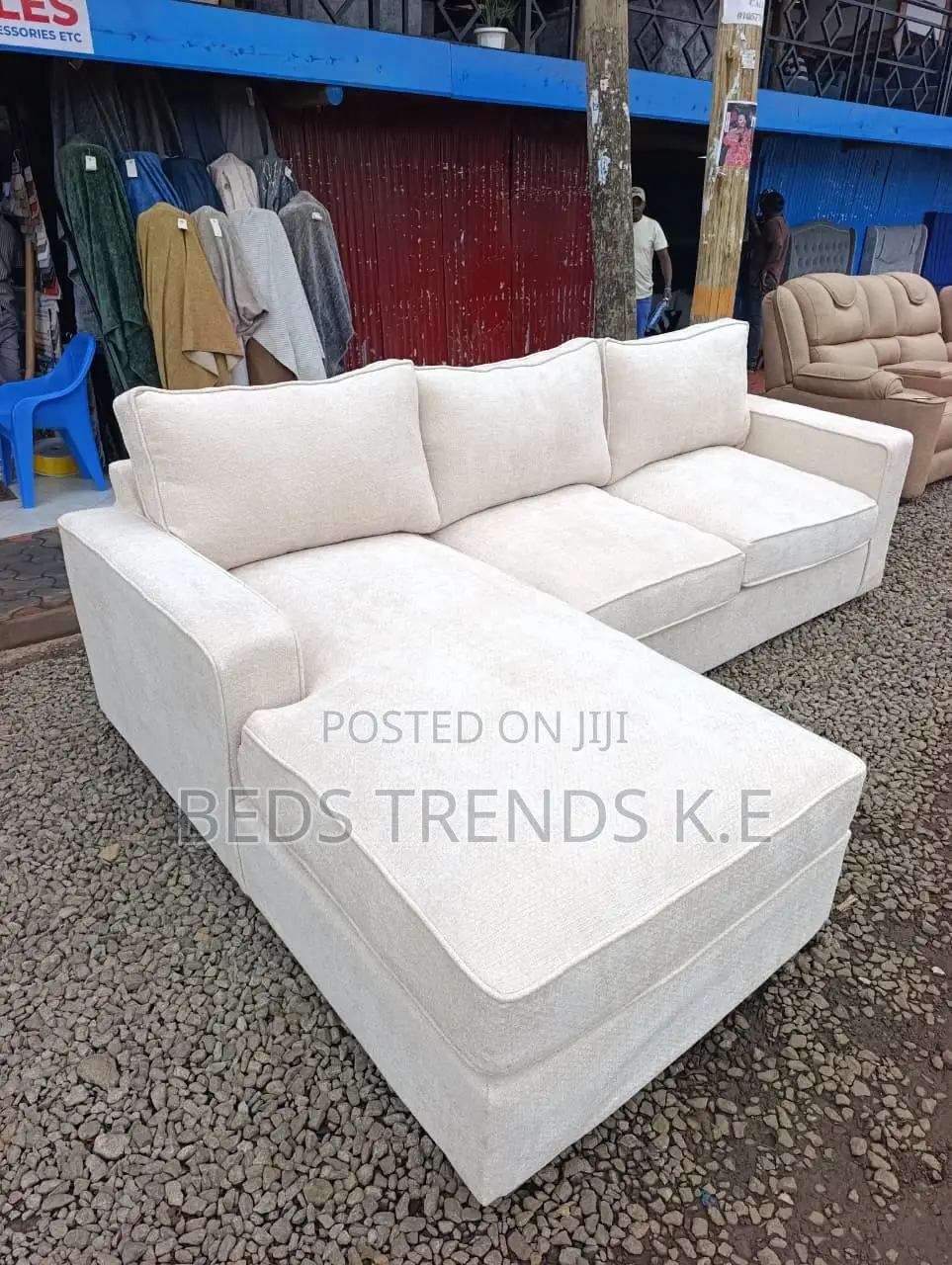6 Seater L-Shaped Nude Color Sofa