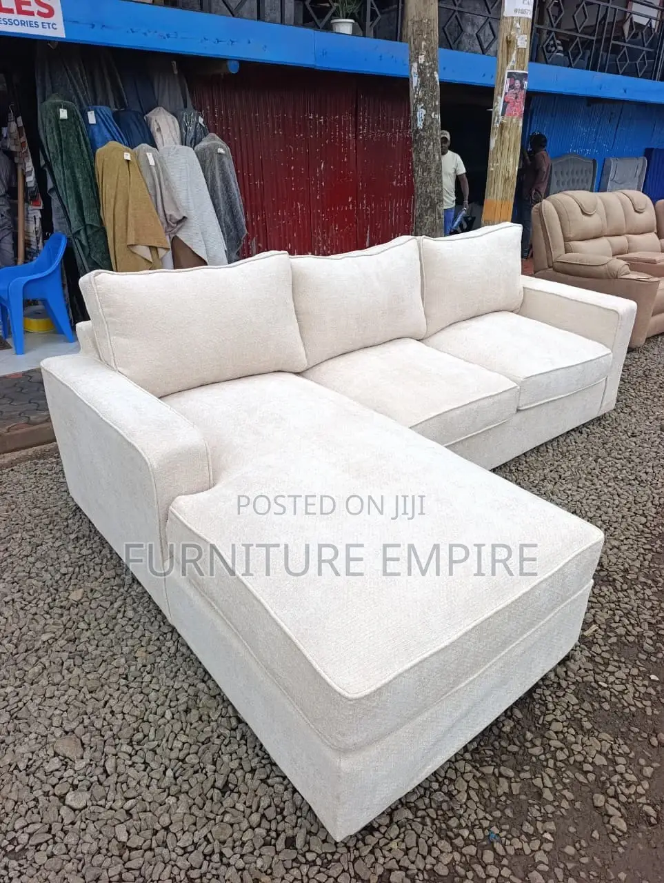 6 Seater L-Shaped Nude Color Sofa