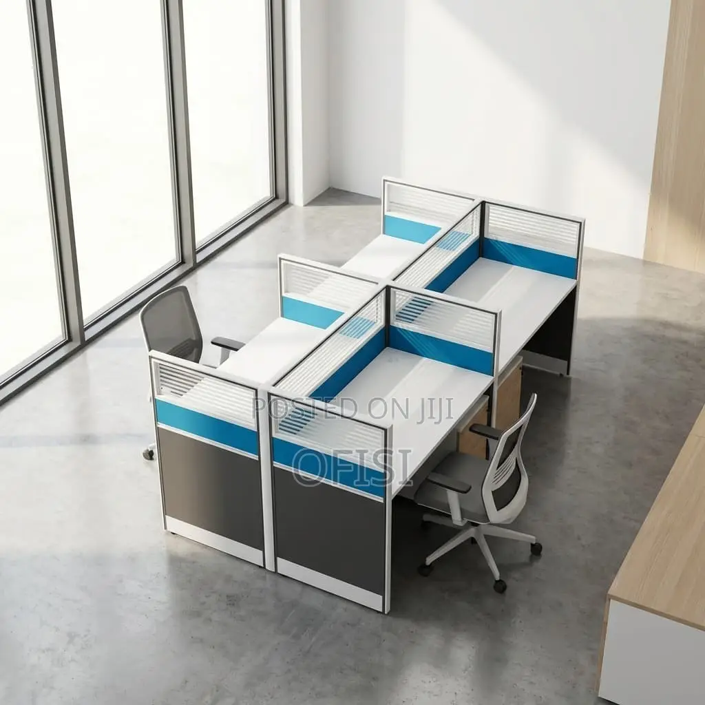 Office Workstation; 4-Way Modern Blue Office Workstation