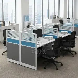 Office Workstation; 4-Way Modern Blue Office Workstation