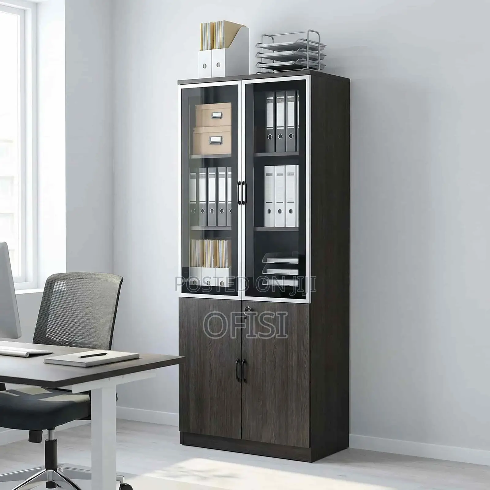 Office Cabinet; Half Glass Wooden Office Cabinet